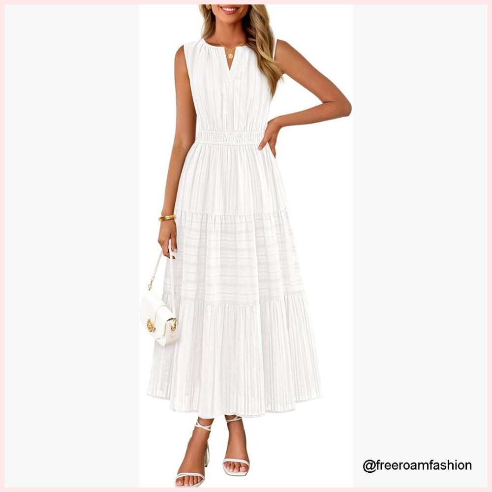Sleeveless V-Neck Cotton Maxi Dress with Pockets, Casual Boho Style